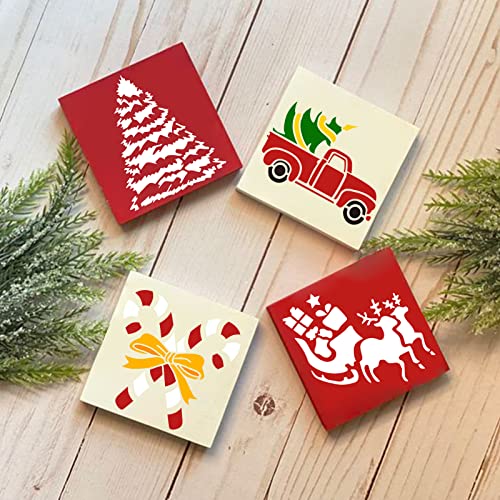 30Pcs Christmas Stencils Reusable,3x3in Small Christmas Stencil for Painting on Wood DIY Crafts Ornaments Wood Slice