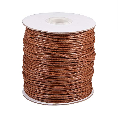 PH PandaHall 1.5mm Waxed Cord,100 Yards Waxed Cotton Cord Brown Waxed Thread Beading String Waxed Craft String for Bracelet Necklace Jewelry Waist Beads Making Crafting Beading Macrame