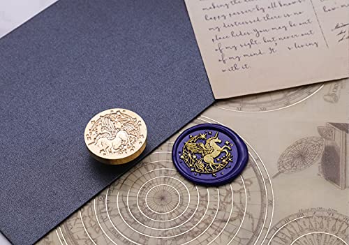 SWANGSA Wax Seal Stamp, Vintage 30mm Moon Unicorn Wood Stamp Removable Brass Head Sealing Stamp, Great for Decorating Wedding Party Invitations Envelopes Gift Packing