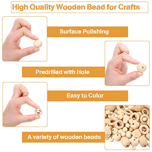 200 Pieces Natural Wood Beads Bird Toys 4 Styles Round Wood Beads Hexagon Polygon Wooden Beads Unfinished Geometric Beads for Garland Macrame Jewelry DIY Crafts, 20 mm, 14 mm, 30 mm, 20 mm, 20 mm