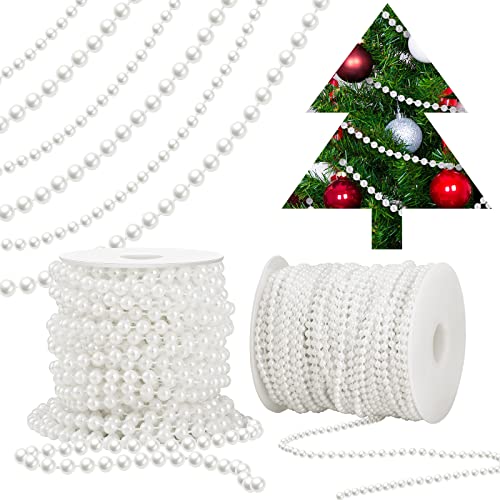 2 Rolls 96 Feet 3 mm 6 mm Christmas Faux Pearl Bead Garlands Pearls for Crafts DIY Long Pearl Beads for Christmas Wedding Party Decoration DIY Crafts