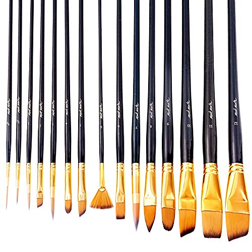 Mont Marte Art Paint Brushes Set, Great for Watercolor, Acrylic, Oil-15 Different Sizes Nice Gift for Artists, Adults & Kids