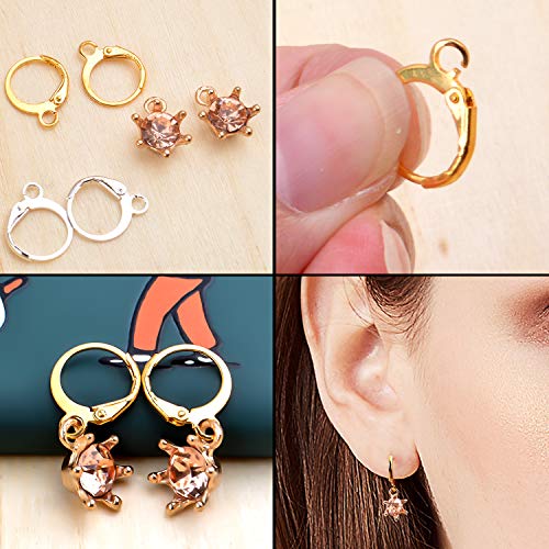 Aylifu Earrings with Jump Hook, 100 Pieces Round Leverback Earring Hooks Earwires Replacement French Style,Golden and Silver