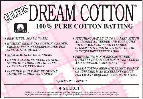 Quilter's Dream Cotton"White" Batting - Select -Mid-Loft - Throw
