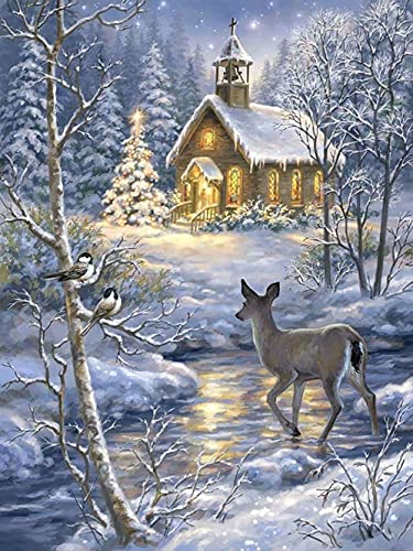 SKRYUIE DIY 5D Diamond Painting Kits Christmas by Numbers, Diamond Art Snow Deer Crystal Embroidery Cross Stitch Art Craft Wall Sticker Decoration Wall Decoration 30x40cm