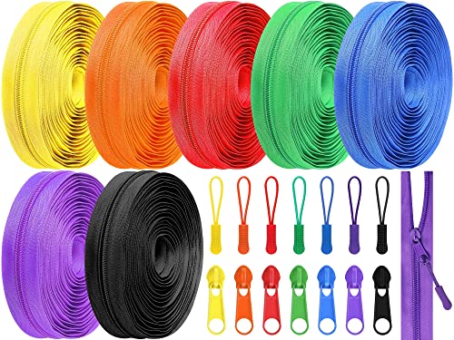 35 Yards 7 Pieces Zipper by The Yard Sewing Zipper Assorted Colors #5 Nylon Coil Zippers with 70 Pieces Zipper Slider Zipper Head 70 Pieces Colorful Zipper Pull for DIY Sewing Tailor Craft Supplies