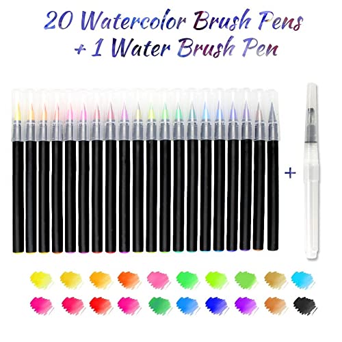 20 Colors Watercolor Markers Brush Pen, Watercolor Brush Markers for Adult Coloring Books Manga Comic