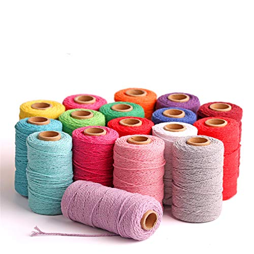 Macrame Cotton Cord 2mm 109 Yard Cotton Rope Colored Craft Cord for DIY Crafts Plant Hangers (Light Blue)