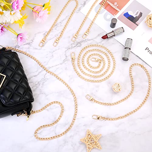 5 Different Sizes Purse Chain, Gold Handbag Flat Iron Chains with Metal Buckles, Shiny and Attach Easily Use Comfortable for DIY Purse Handbag Shoulder Crossbody Bag Clutch. (15.4-47.2Inches, Gold)