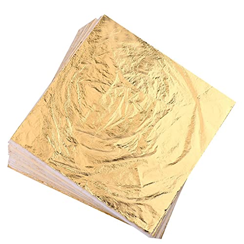 100pcs Imitation Gold Leaf for Arts, Gilding Crafting, Painting, Furniture Decoration, Imitation Gold Foil Sheets 5.5" x 5.5" (Gold-100pcs)