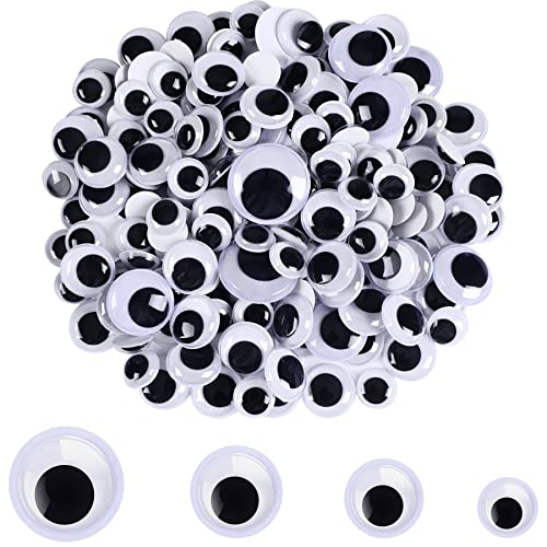 200 Pieces Wiggle Eyes, FEBSNOW Googly Eyes Self Adhesive Black White Plastic Googly Eyes Mixed Assorted Sizes Sticker Eyes for DIY Crafts Decoration(6mm -12mm)