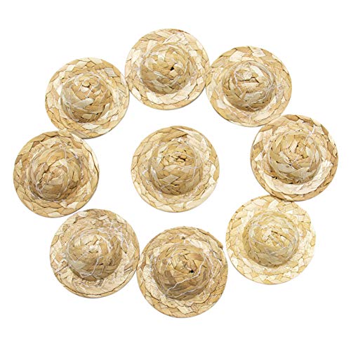 AUEAR, Straw Hat Miniature Knitting Hat Mini Straw Hat for DIY Craft Decoration Accessories (2.1 Inch, Set of 9)