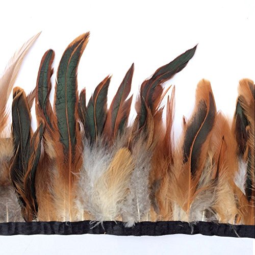 KOLIGHT Pack of 2 Yards Natural Rooster Hackle Feather Trim Fringe 5-7" in Width DIY Decoration (Natural)