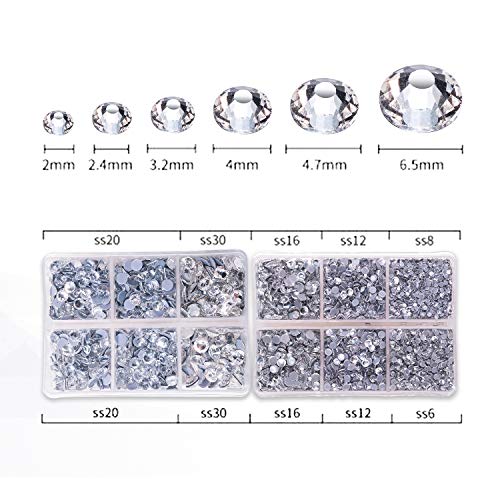 OUTUXED 5040pcs Clear Rhinestones 6 Mixed Size Hotfix Rhinestones for Crafts Flatback Crystals with Tweezers and Picking Rhinestones Pen 2-6.5mm