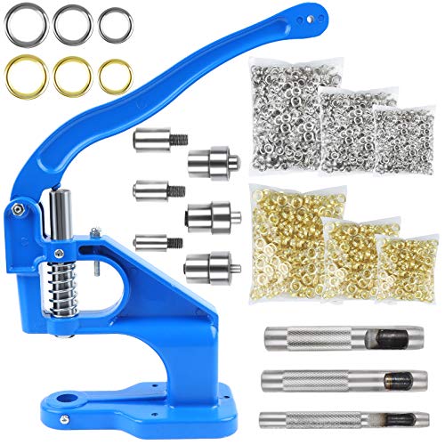PIAOPIAONIU Hand Press Grommet Machine Grommets Eyelet Tool Kit with 3 Die Handle Cover 2400 PCS Grommets,3 PCS Installation Tools for Grommets Snap Buttons Rivets Eyelets Pearls