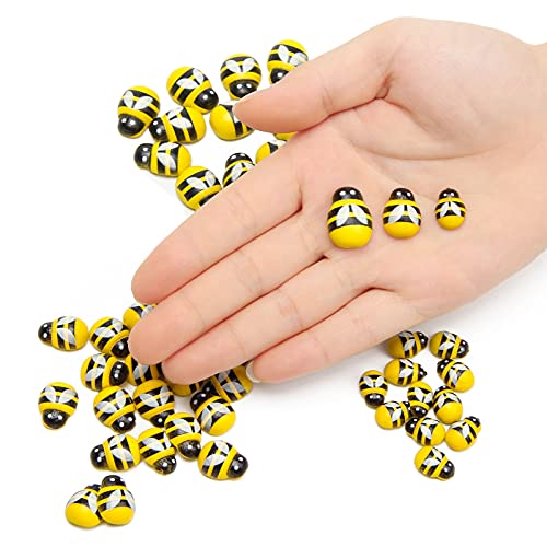 150PCS Tiny Wooden Bees, 3 Size Self-Adhesive Embellishments Painted Small Bees Wood Bumble Bee Stickers for Scrapbooking Decoration and DIY Craft Birthday Party (150) (Yellow)