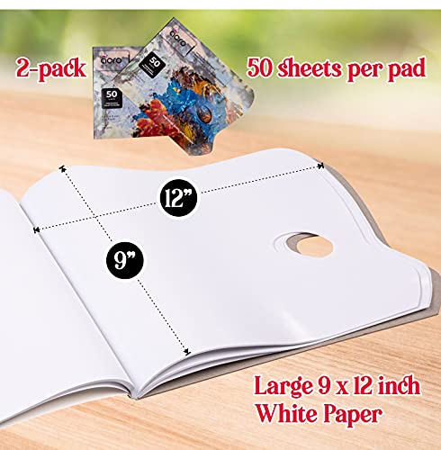 Disposable Palette Paper Pad for Oil, Acrylics, Watercolors, Gouache | 50 Sheets, 9 x 12 Inch 80GSM Bleed-Proof White Paint Mixing Sheets are A Must Have for Beginner & Professional Artists | 2 Pack