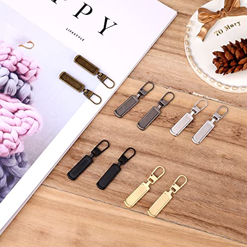 TOYMIS 10pcs Zipper Pull Replacements for Jacket, Zinc Alloy Detachable Metal Zipper Pull Repair Kit Charms for Clothing Jeans Pants Boots Wallet Handbags Backpack Suitcase (5 Colors)