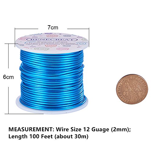 BENECREAT 12 17 18 Gauge Aluminum Wire (12 Gauge,100FT) Anodized Jewelry Craft Making Beading Floral Colored Aluminum Craft Wire - DeepSkyBlue