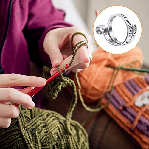 ANCIRS 2 Pack Knitting Crochet Loop Ring for Fingers, Adjustable Crochet Tension Ring, Metal Open Yarn Guide Finger Holders, Knitting Thimbles for Crochet- Silver