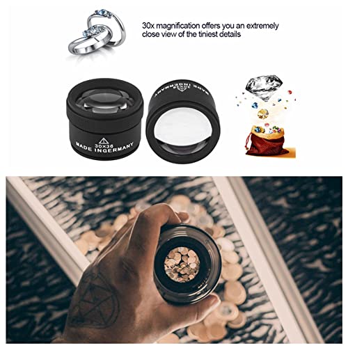 30X Optics Loupes Magnifier Portable Jewelers Eye Loupe Magnifier Premium Jewelry Magnifier for Jeweler,Coins,Stamps Gems Jewelry Rocks Stamps Coins Watches Hobbies Jewelries Loupes Tool