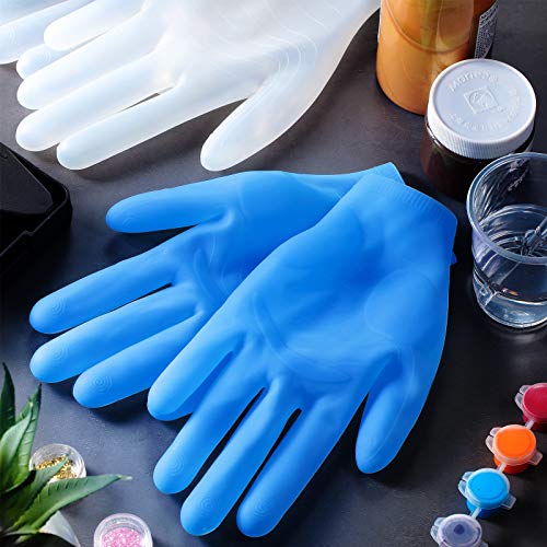Patelai 2 Pairs Epoxy Gloves Silicone Gloves for Resin Reusable Safe Silicone Gloves for Crafts Jewelry Making Work DIY (Blue, White)
