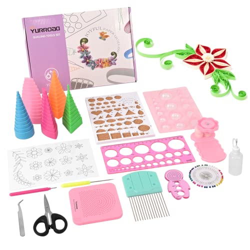 YURROAD 19pcs Paper Quilling Tools Kit Paper Strips DIY Tool Set with Slotted Pen Quilling Board Curling Coach Comb Crimper Border Buddy Filigrana Tool Kit