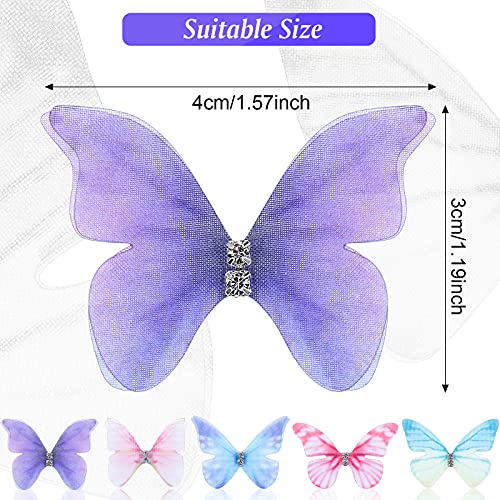 50 Pieces Organza Butterfly Bow Butterflies for Crafts Butterfly Decorations Flowers Fabric Butterflies Colorful 2 Layers Butterfly Ornament Appliques for Wedding Supplies Ornament DIY