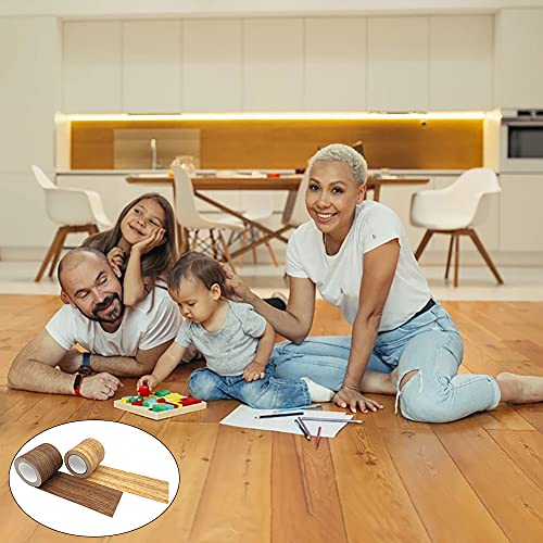 SourceTon 2.2 Inch x 15 Feet Repair Tape for Wood, 2 Roll Wood Grain Tape Repair Tape Patch Wood Adhesive for Door Floor Chair Table (Brown Antique and Natural Oak)