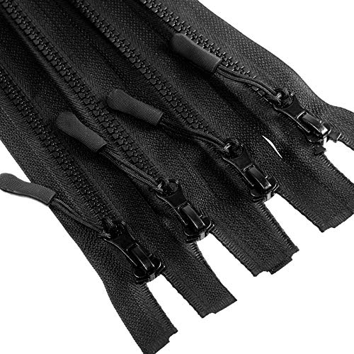 4 Pieces #5 Black Plastic Jacket Zipper Separating Bottom Zipper with Zipper Fastener for Coat Jacket Pillow Lamp Sewing Crafts (25 Inch)