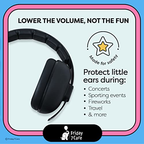 Friday 7Care Baby Ear Protection; Noise Cancelling Sound Proof Infant Headphones; Baby Travel Essential Baby Ear Muffs, Infant Noise Protection - Black