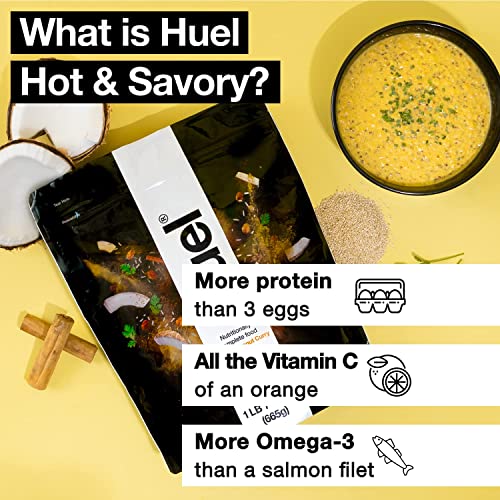 Huel Hot and Savory Instant Meal Replacement - Yellow Coconut Curry - 14 Scoops Packed with 100% Nutritionally Complete Food, Including 25g of Protein, 8g of Fiber, and 27 Vitamins and Minerals with LastFuel scoop