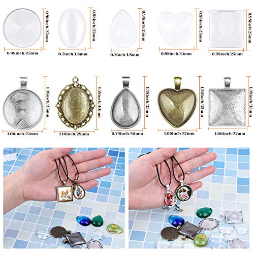 Pendant Trays with Glass Cabochons for Jewelry Making, Anezus 90pcs Pendants Trays Set Including 30pcs Bezel Pendant Trays Blanks, 30pcs Glass Cabochons and 30pcs Necklaces Cords for Necklace Making