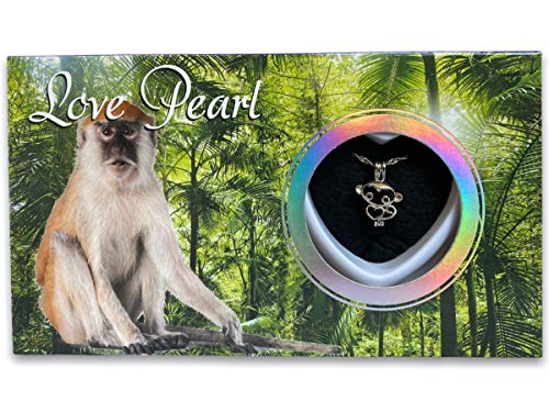 Love Wish Pearl Kit Chain Necklace Kit Pendant Cultured Pearl in Kit Set with Stainless Steel Chain 16" (Monkey)