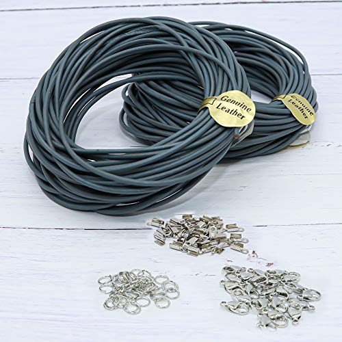 Fun-Weevz 10 Meters of 2mm Genuine Leather Cord for Jewelry Making Adults with Jewelry Findings, Thread Leather Necklace Cord, String for Bracelets, Craft Macrame Supplies Twine (Gray)
