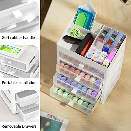 ARTDOT Storage Containers for Diamond Painting Accessories, Art Bead Organizer 4 Drawers with 192 Slots Storage Bottles and Diamond Painting Tools and Kits Rack with Funnel