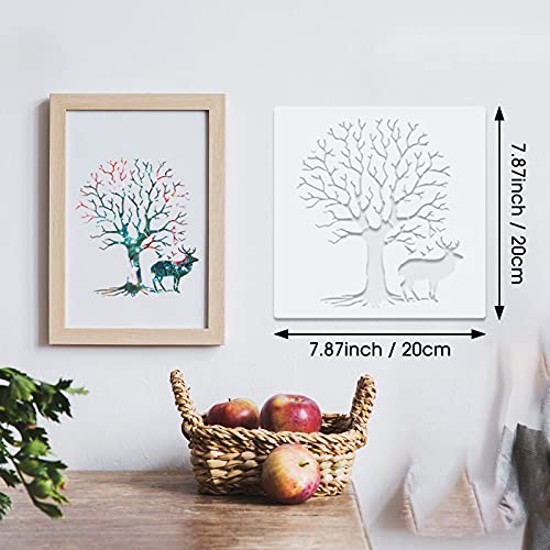 16 Pieces Aspen Trees Flowers Stencil Forest Deer Mountain Animal Stencils Reusable Branches Stencils Plastic Winter Craft Stencil Drawing Supplies for DIY Craft Home(Fresh Style,7.87 x 7.87 Inches)