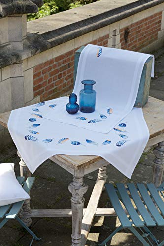 Vervaco Tablecloth Stitch Embroidery kit Blue Feathers, Stamped, DIY
