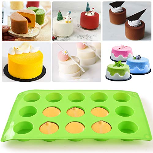 Newk Cylinder Silicone Mold, 3 Packs 15-Cavity Round Cylinder Mold for Cake Pops, Soap Mold, Chocolate Cookie Mold, Bath Bomb, Cheesecake, Chocolate Cover Mold-Green