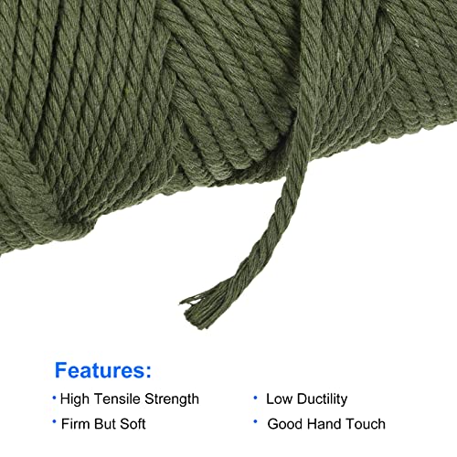 MECCANIXITY Macrame Cord Army Green 3mm Dia 100m/109 Yard Cotton Rope Twine String Twisted Braided Cord for Wall Hanging, Plant Hanger, Knitting, Macrame Knotting