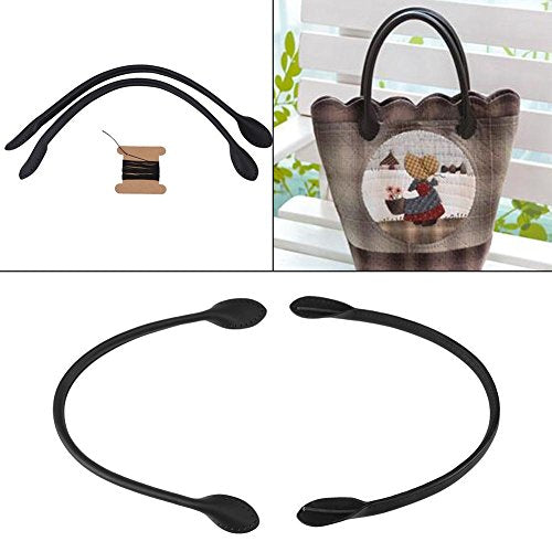 2Pcs Leather Bag Handles, Genuine Leather Bag Straps Handle with Holes Genuine Leather Purses Straps with Ear Shape End DIY Hand Making Accessories for Leather Purse Handbag Wallet(Black)