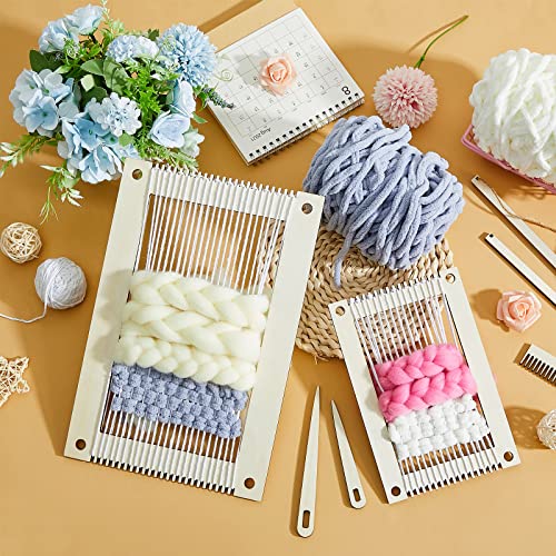 7 Pieces Weaving Loom Kit Wood Weaving Looms Wooden DIY Weaving Loom with Wooden Weaving Stick Weaving Comb and Wood Weaving Crochet Needle for Kids Adults Beginners Weaving Lovers Knitted Crafts DIY