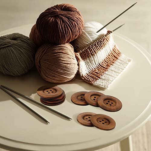 30 Pieces Large Size Wood Buttons 2.36 Inch Round Sewing Button 4 Holes Large Buttons for Crafts Sewing Large Wooden Buttons for DIY Clothing Bag Decoration Supplies (Brown)