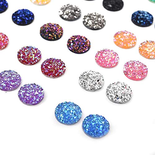 120 Pieces 12 Colors Round Flat Back Resin Cabochon Cameo Faux Druzy Cabochons for Jewelry Making (12mm)
