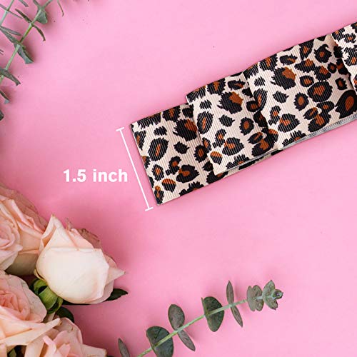 Leopard Print Grosgrain Ribbon 1.5 Inch 20 Yards Leopard Ribbon Craft Ribbon for Hair Bows Headbands Making and Craft Wrapping