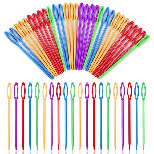50 PCS Large Eye Plastic Needles(3.5Inch/9cm), Blunt Needles Learning Needles, Safety Plastic Lacing Needles for Kids and Sewing Handmade Crafts