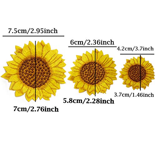 Honbay 3PCS Sunflower Embroidery Patches Iron On and Sew On Patches Applique Flower Clothing Badge for Jeans Jacket Hat Clothing Decoration (3 Size)