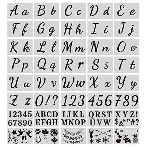 40 Pieces Letter Stencils for Painting on Wood - Alphabet Stencils for Painting & Drawing - Reusable Cursive Letter and Number Stencils for Signs & More - Plastic Paint Stencils for Art and DIY Crafts