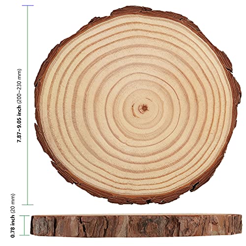 HAKZEON 8 PCS 8-9 Inches Natural Wood Slices, 4/5 Inches Thick Wood Rounds with Bark, Unfinished Wooden Discs for Crafts Rustic Wedding Ornaments, DIY Arts Christmas Home Decor