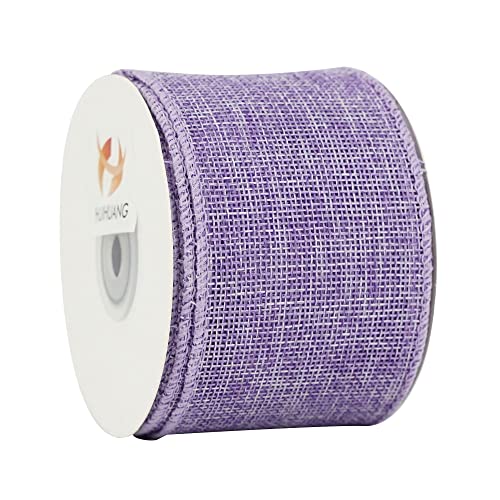 HUIHUANG Light Purple Wired Ribbon Lavender Burlap Ribbon Wired 2.5 inch X 10 Yards Wire Edge Ribbon Jute Ribbon for Easter Wreaths, Big Bows, Crafts, Swags, Tree Decoration